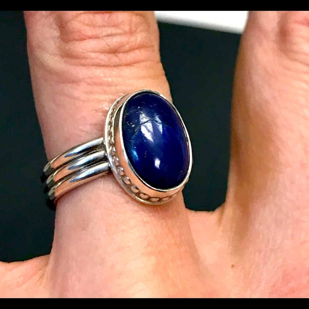960’s Vintage Dark Blue Onyx Sterling Silver ring.